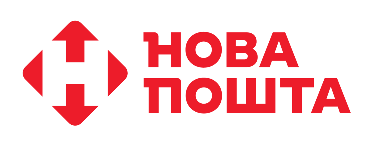 Логотип Новой почты — красная стрелка в форме креста с надписью